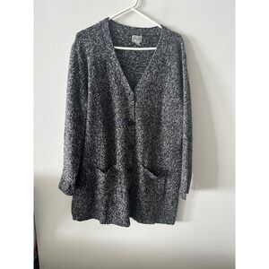 Chico's Women Black Cardigan Confetti Speckled Button Tunic Large White Size 2